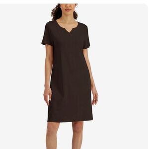 Karen Scott Sport Plus 2X Cotton Split Neck Black T-Shirt Style Dress Comfort